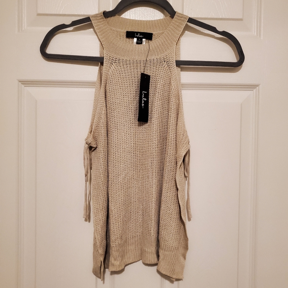 Lulus sweater Womens Sz S Knitted open side w/ tie beige tan NWT